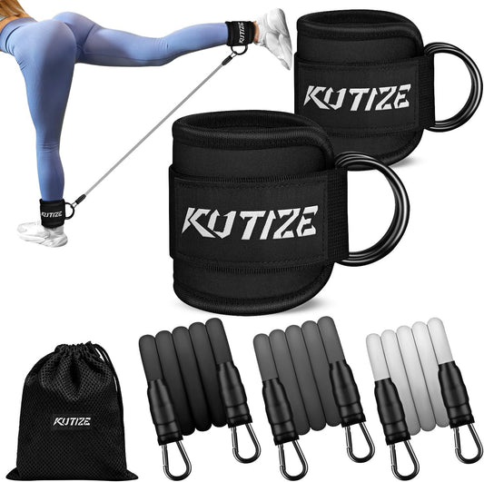 KUTIZE Ankle Resistance Bands with Cuffs for Women & Men - 3-Level Adjustable Leg & Glute Workout Equipment, Portable Home Gym Exercise Bands for Kickbacks, Hip Thrusts, Yoga, Strength Training