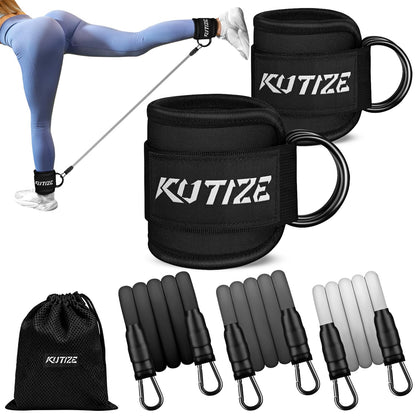 KUTIZE Ankle Resistance Bands with Cuffs for Women & Men - 3-Level Adjustable Leg & Glute Workout Equipment, Portable Home Gym Exercise Bands for Kickbacks, Hip Thrusts, Yoga, Strength Training