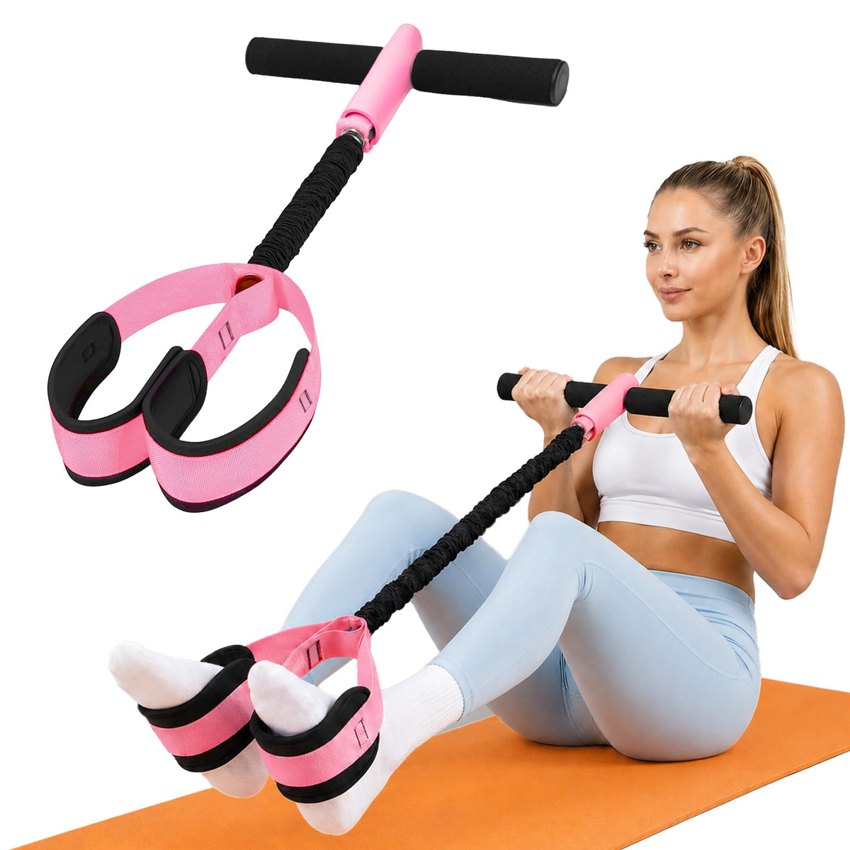 Pedal Resistance Band with Handles, 6-Tubes Natural Rubber Exercise Band