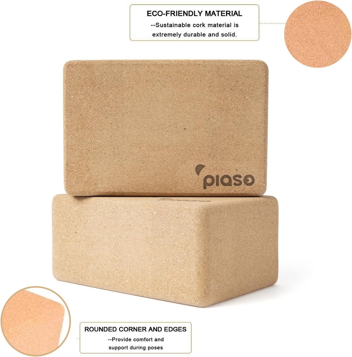 Cork Yoga Block 2 Pack for Pilates, Non-Slip & High Density Blocks