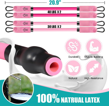 Ayombo Pilates Bar Kit with Resistance Bands, Pilates Workout Equipment for Legs, Hip, Waist, Arm, Squats Exercise Equipment for Home Workouts, Adjustable 3-Section Pilates Bar Kit for Women & Men