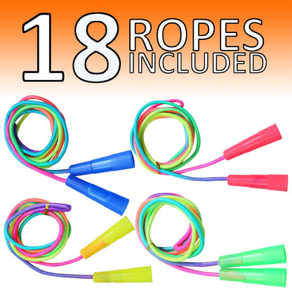 Elcoho 18 Pack Kids Rainbow Jump Rope Set Jumping Ropes Skipping Ropes for Kids Outdoor Fun, Party Favors, 7.2 Feet