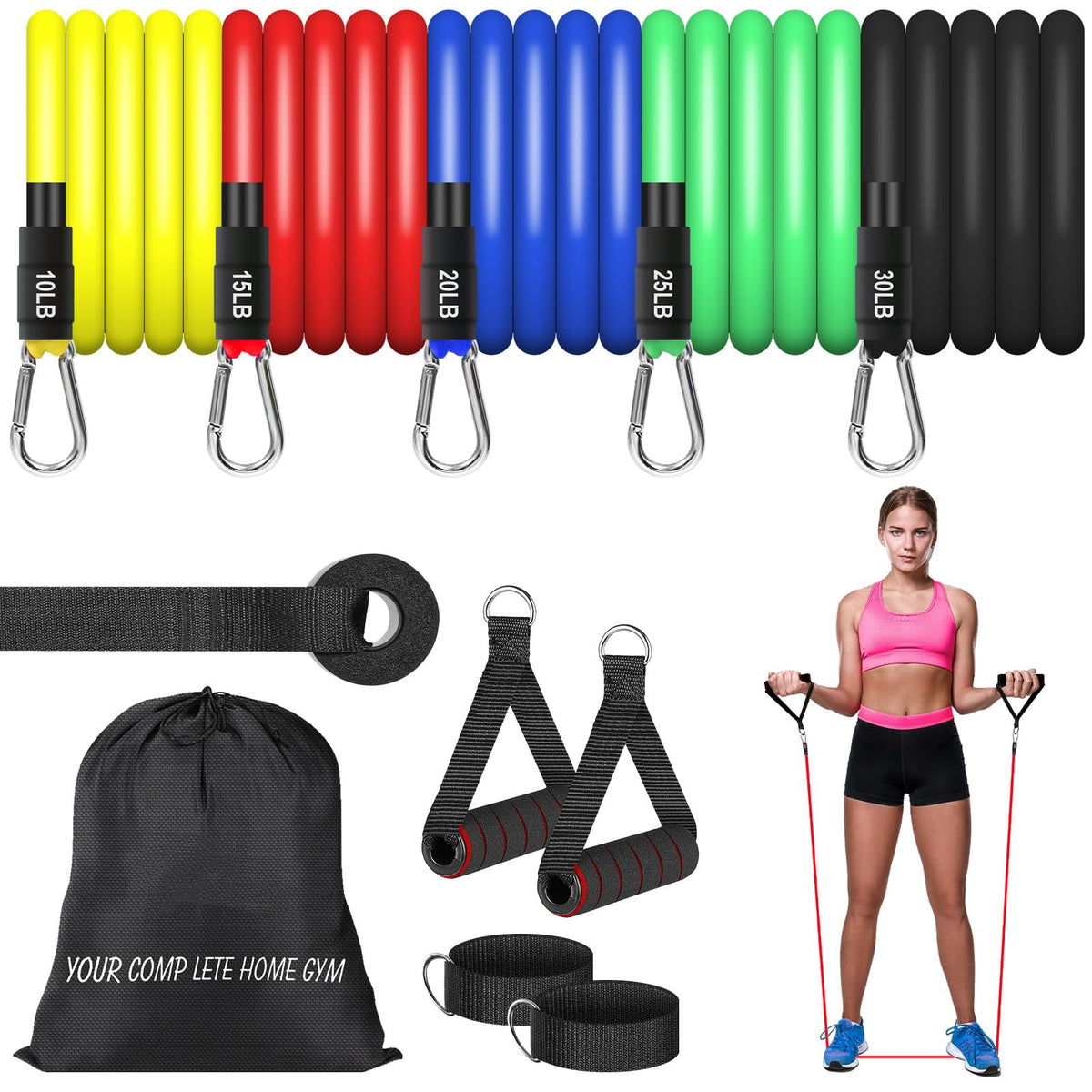 Resistance Bands Set, Workout Bands with Handles, 5 Levels