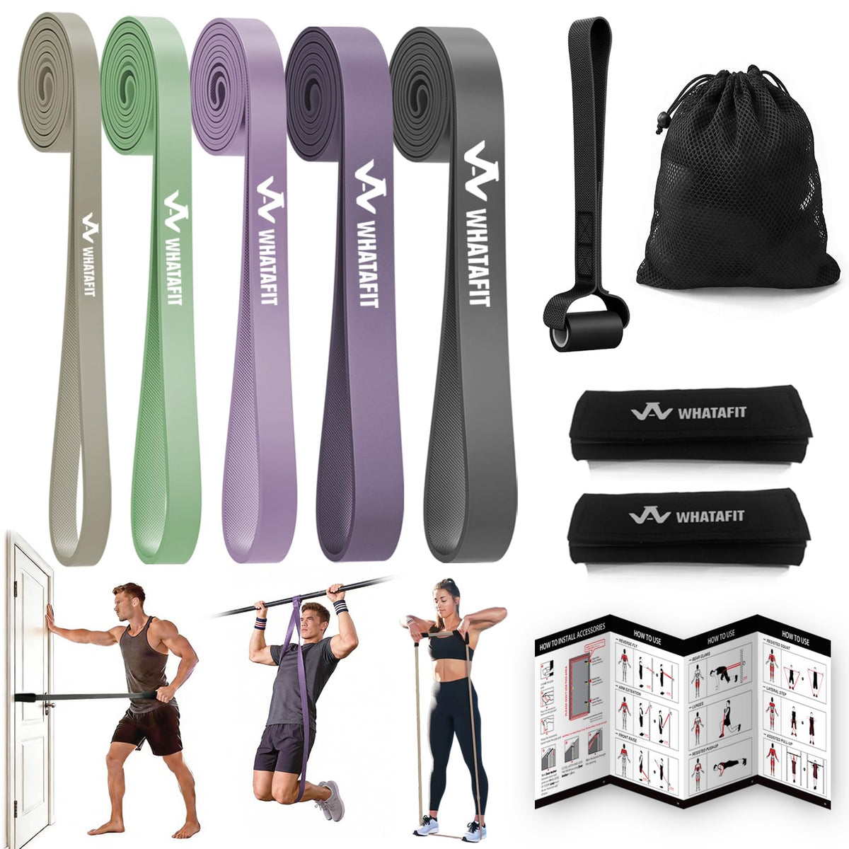 WHATAFIT Resistance Bands, 5 Level Pull Up Assistance Bands for Working Out