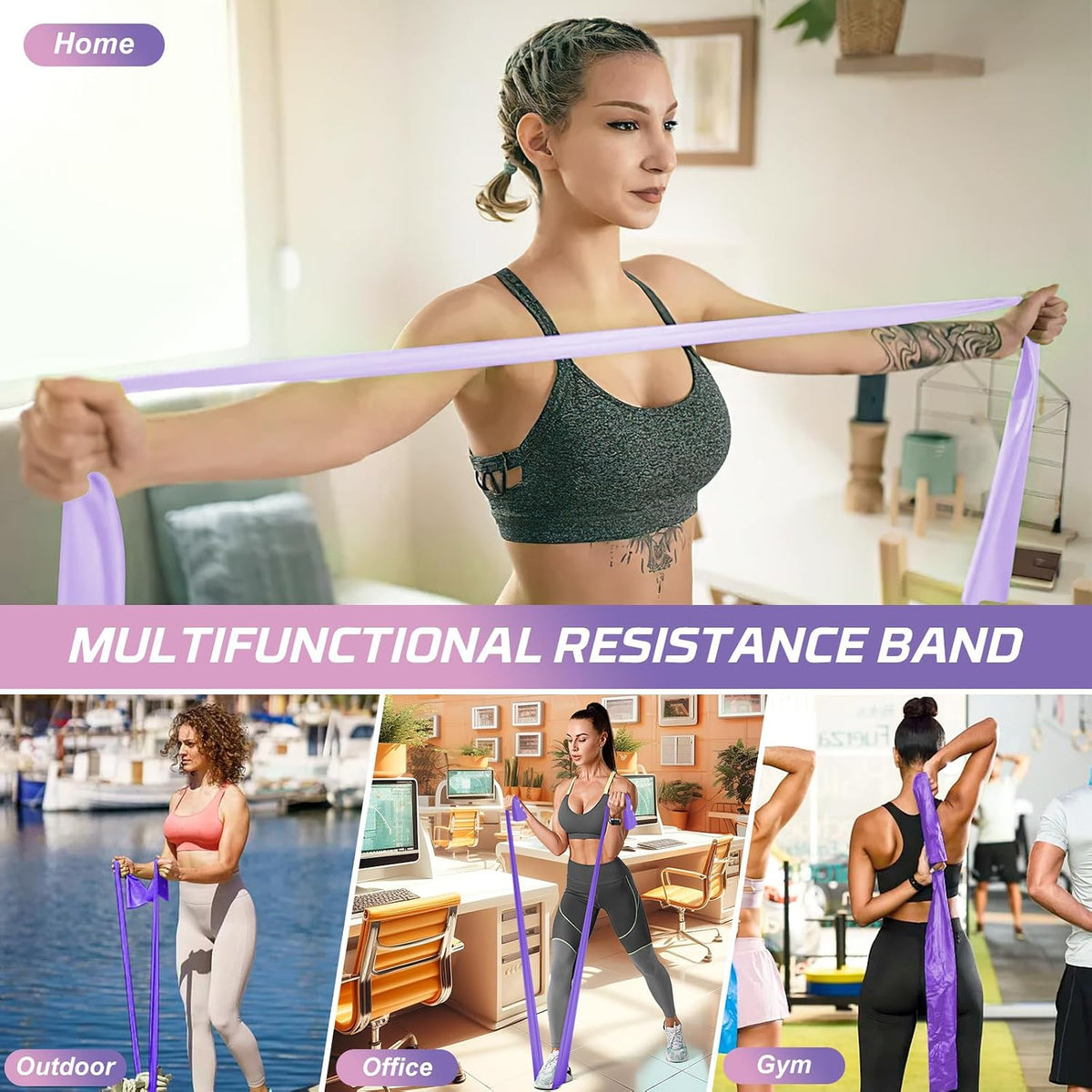 5 Pcs Resistance Bands, Professional Exercise Bands Elastic Stretch Bands for Fitness Yoga Pilates Stretching Strength Training, Workout Bands for Women and Men Home Gym