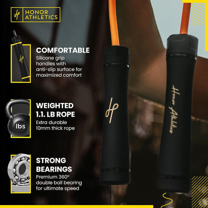 Honor Athletics 3.0 Muay Thai Style Weighted Jump Rope/Crafted for High-Intensity Training/Muay Thai & MMA - Lasting PVC Jump Rope - Heavy 1.1lb PVC Jump Ropes for Fitness