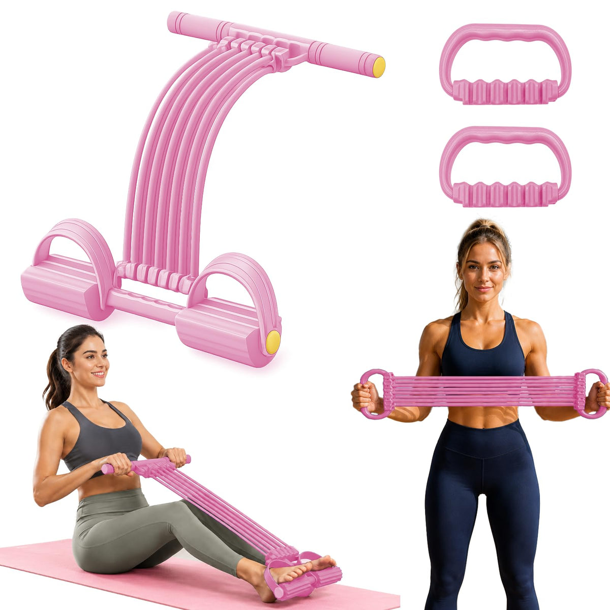Pedal Resistance Band with Handle, Upgrade 10-Tubes Adjustable Resistance
