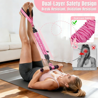 Upgraded Multifunction Pedal Resistance Band with Handle, 3 Tube Adjustable Resistance Bands for Abdomen, Waist, Arm, Core/ABS, Leg Workout - Sit Up Exercise Equipment for Women