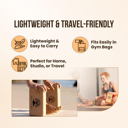 MHW - LIVE WELL Cork Yoga Block – Natural Anti-Slip Yoga Block for Stability & Deepening Poses - 9x6x3 Inches, Single (Cork, Pack of 2)