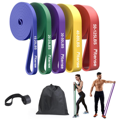 Fitense Resistance Bands Set - Pull Up Bands for Men Women, Exercise Bands Resistance with Door Anchor, Training Poster & Pouch for Body Stretching, Pull Up Assist