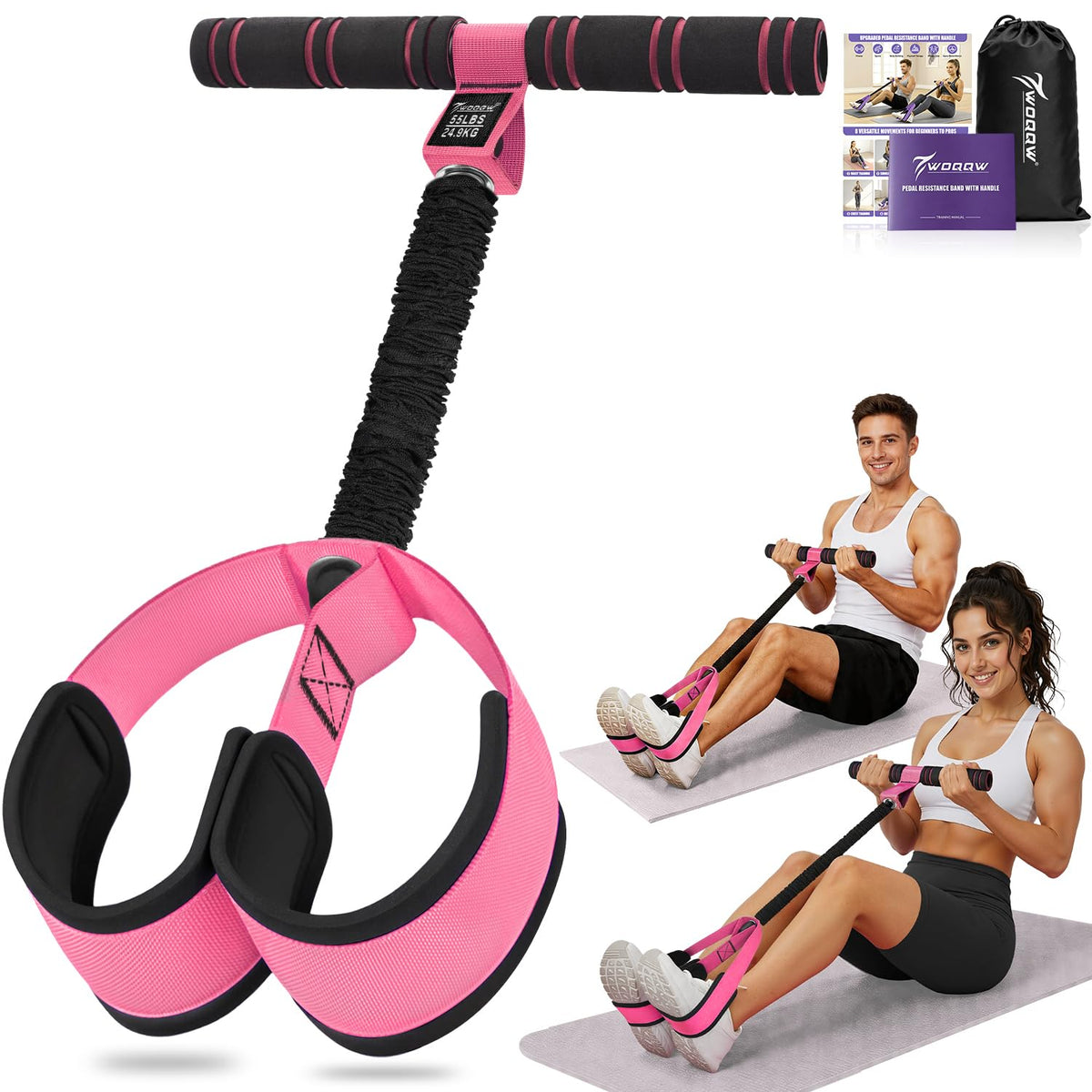 Upgraded Pedal Resistance Band with Handles, Foot Pedal Resistance Bands for Women, Core Abs Leg Training, Exercise Bands for Full Body Workout Fitness, Home Gym Equipment, Pilates & Physical Therapy