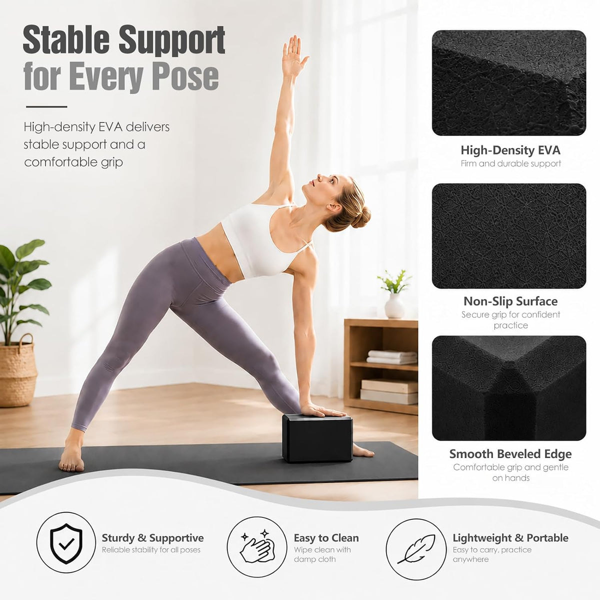 Yoga Blocks 2 Pack, Foam Yoga Block Set with Loop Resistance Band, High-Density EVA Yoga Block for Yoga, Pilates, Exercise, Stretching, Balance Training and Home Workouts