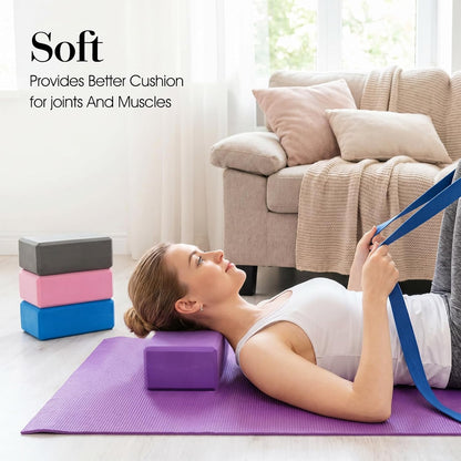 4 Pack Yoga Block, Stretch Blocks for Exercise Eva Foam Material, Strong Support, 9 x 6 x 3 Inches High Density Yoga Brick with Non-Slip for Pilates, Meditation, Balance (4 Color)