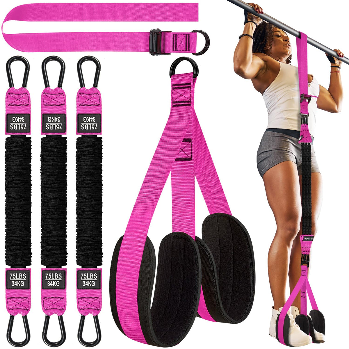 HPYGN Two Foots Pull Up Assistance Bands, Heavy Duty Resistance Band for Pull Up Bar, Adjustable Weight/Size with Fabric Feet/Knee Rest, Bands for Pull Up Assist for Strength Training, Pull Up