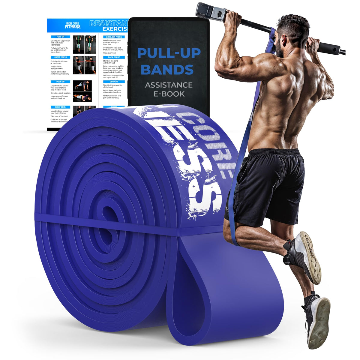 Pull Up Assistance Resistance Bands - Long Loop Power Bands for Men and Women - Strength Power Flexibility Training at Home & Gym - Ebooks & Workout Chart Included by Iron Core Fitness