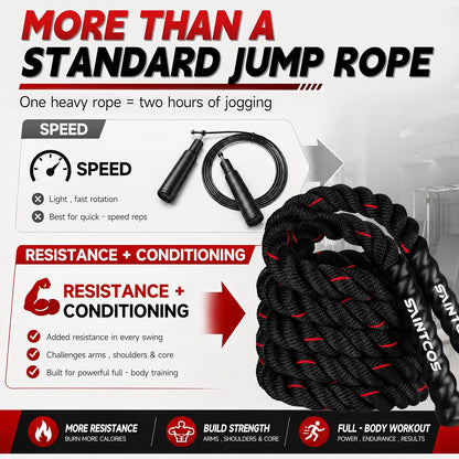 Weighted Jump Rope, 2.8lb Heavy Jump Rope for Men and Women, 10ft Thick Rope for Fitness, At Home Workout Equipment, Exercise Equipment for Boxing, Strength & Calisthenics