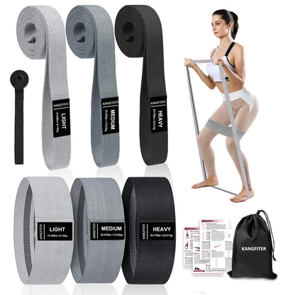 KANGFITER Long and Short 6 Fabric Resistance Bands Set with Door Anchor