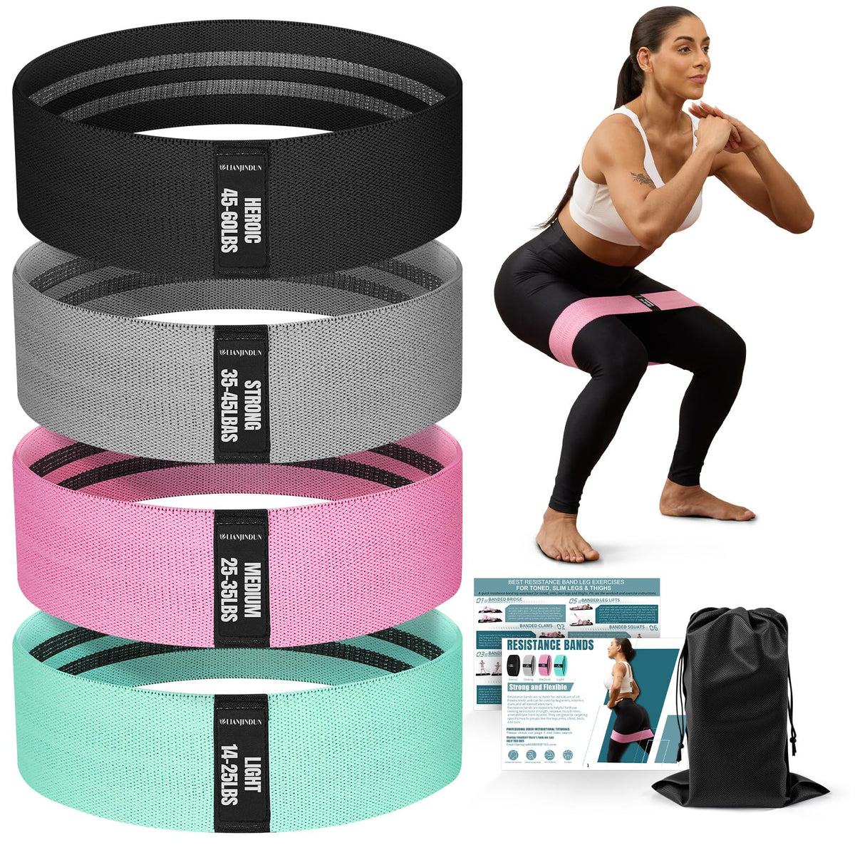 Lianjindun Booty Resistance Bands for Legs & Glutes, Non-Slip Workout Set