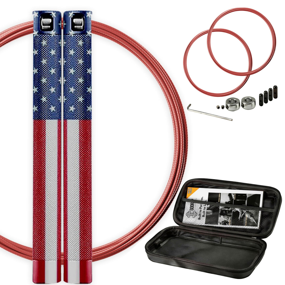 GODROP Jump Rope - Adjustable Speed Jump Rope - 2x Steel Coated Ropes, Carrying Case - Aluminum Anti Slip Handles with Double Ball Bearings for Double Unders, CrossFit, Boxing & Home Workout for Men & Women