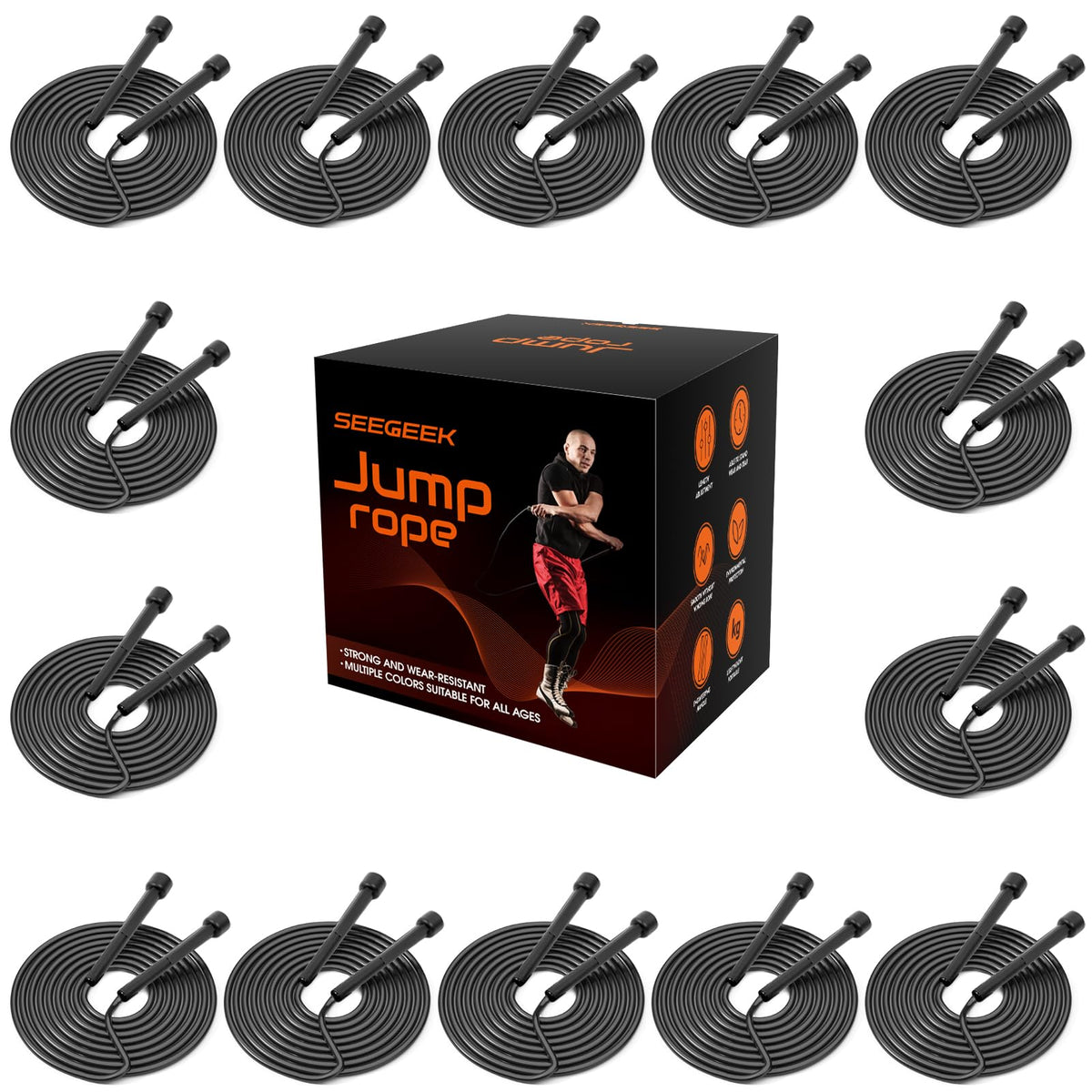 14 Pack Adjustable PVC Jump Rope for Cardio Fitness - Versatile Jump Rope for Women Men Kids Christmas Gift -Tangle-Free for Keeping Fit, Training, Workout