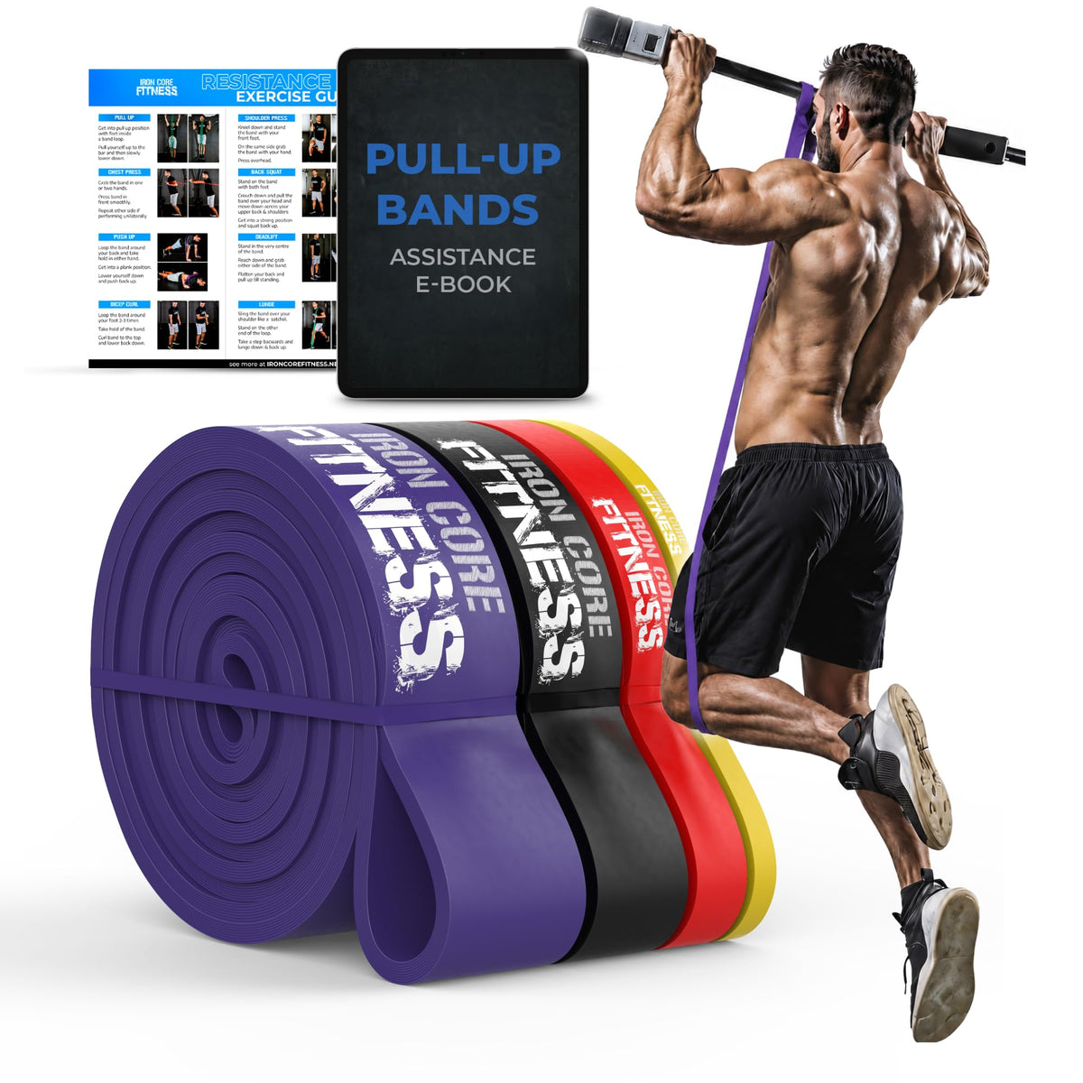 Pull Up Assistance Resistance Bands - Long Loop Power Bands for Men and Women - Strength Power Flexibility Training at Home & Gym - Ebooks & Workout Chart Included by Iron Core Fitness