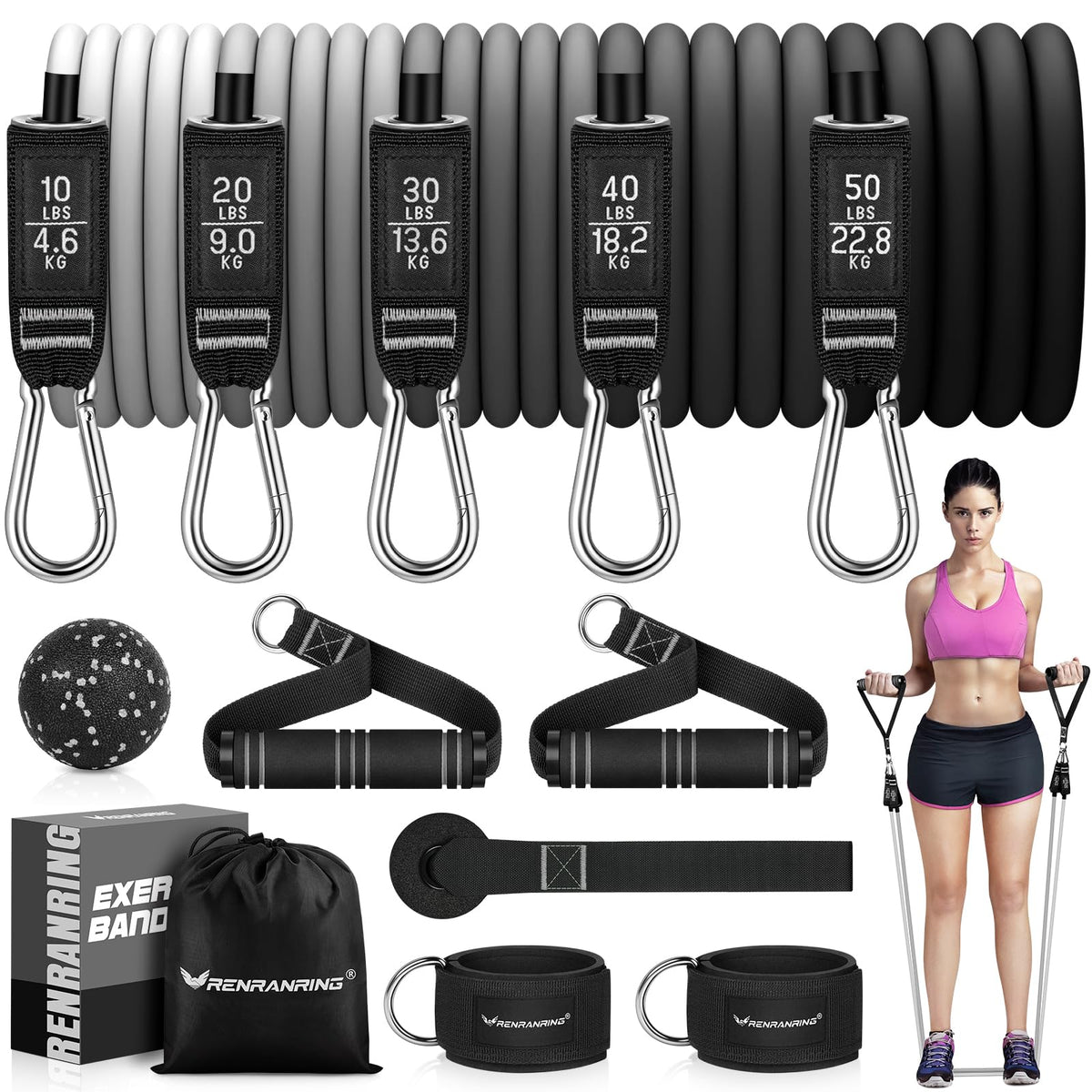 Resistance Bands with Handles, 5 Level Exercise Bands, 150LBS Workout Bands