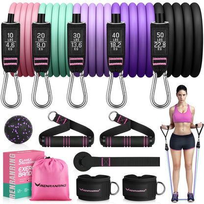 Resistance Bands with Handles, 5 Level Exercise Bands, 150LBS Workout Bands