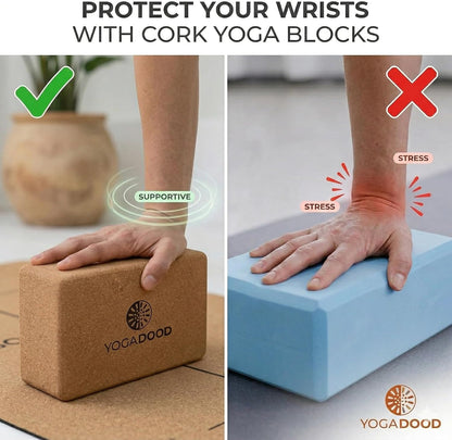 YOGA DOOD Premium Cork Yoga Blocks 2 Pack - Superior Grip & Stability for Enhanced Alignment - Eco-Friendly Biodegradable