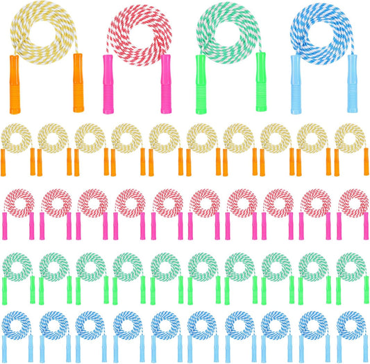 40 Pack Colorful Kids Jump Rope Set, 7.6ft Colorful Jump Rope for Kid Bulk Adjustable Length Stripe Skipping Ropes with Plastic Handles for Outdoor Exercise Sport Party Equipment