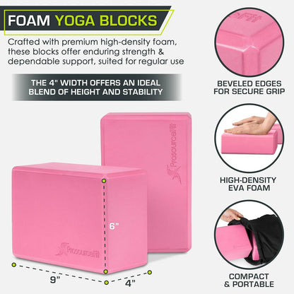 ProsourceFit Foam Yoga Blocks, High Density EVA Yoga Bricks 4”x 6” x 9” (Set of 2)