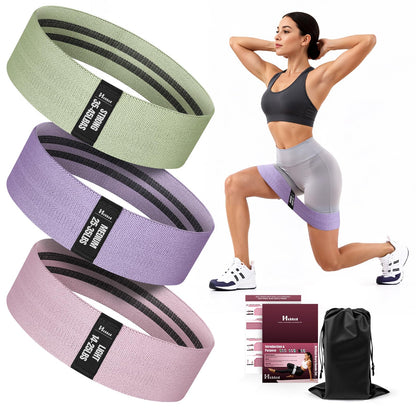 Fabric Resistance Band Set with Exercise Guide, 3 Levels for Hip and Glute