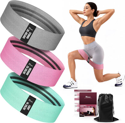 Fabric Resistance Band Set with Exercise Guide, 3 Levels for Hip and Glute