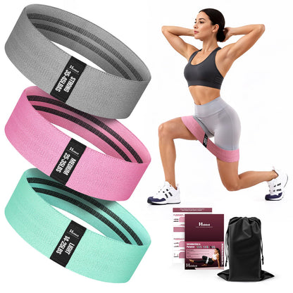 Fabric Resistance Band Set with Exercise Guide, 3 Levels for Hip and Glute
