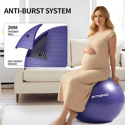 FITMIND_ Extra Thick Exercise Ball Yoga Ball 22in/26in/30in for Workout Pregnancy Stability,Anti-Burst and Slip Resistant Swiss Ball with Pump for Yoga, Pilates, Fitness,Birthing,Physical Therapy
