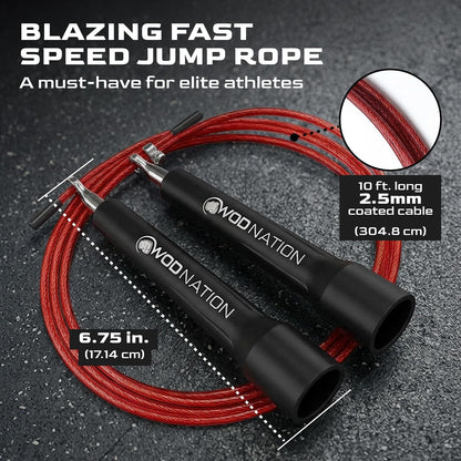 WOD Nation Adjustable Speed Jump Rope For Men, Women & Children - Blazing Fast Fitness Skipping Rope Perfect for Boxing, MMA, Endurance