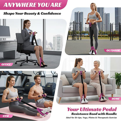 HOXWC Multifunction Pedal Resistance Band with Handle, 50LBS Foot Pedal Resistance Bands for Core/ABS, Arm, Waist, Abdomen, Leg Workout, Portable Sit Up Exercise Equipment for Women