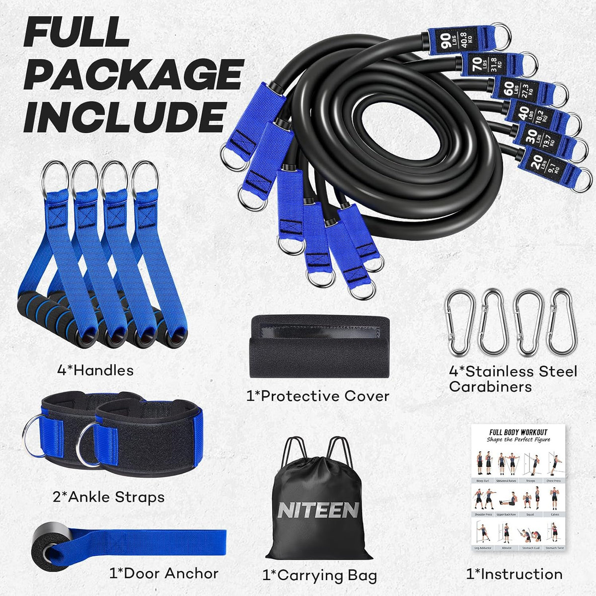 NITEEN 310lbs/390lbs Heavy Resistance Bands with Handles for Working Out