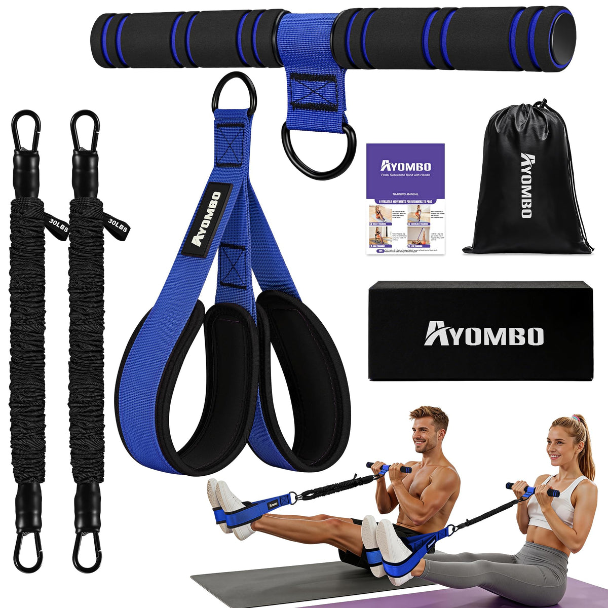 Upgrade Pedal Resistance Band with Handle, Adjustable Tube Foot Pedal Device Puller Exercise Bands, for Abs Arm Leg Waist Workout, Core Pilates, Sit Up Fitness Equipment for Full Body Training