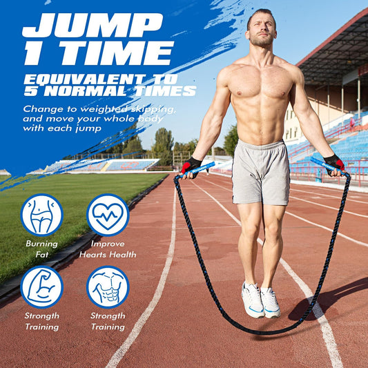 Ayombo Jump Rope, Weighted Jump Rope for Fitness, Boxing Equipment Jump Ropes for Men Women, Battle Skipping Ropes for Exercise, Suitable for Boxing, Cardio, Training Muscle Speed Home Gym Workout Equipment