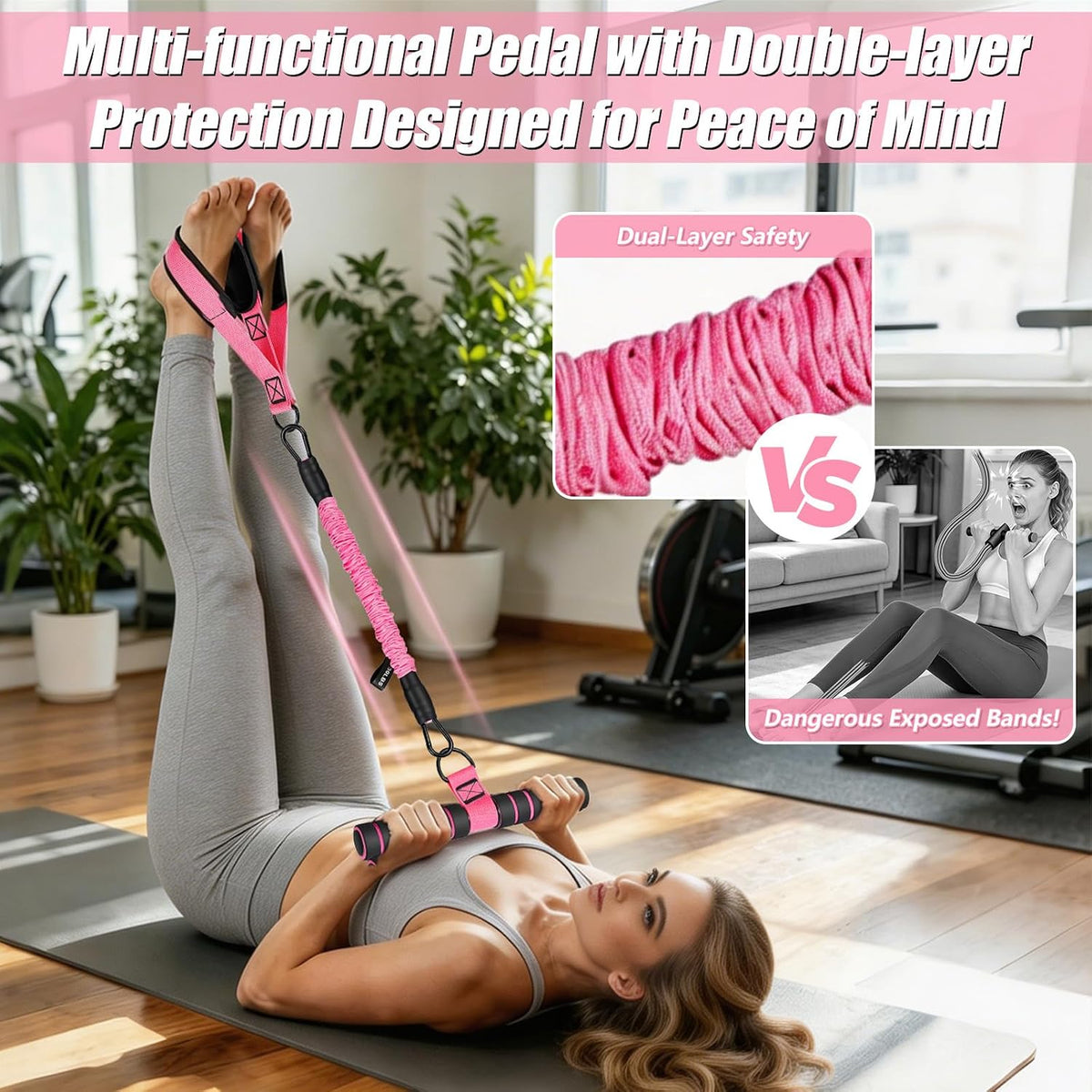 Pedal Resistance Band with Handle, Adjustable Resistance Bands with Handle