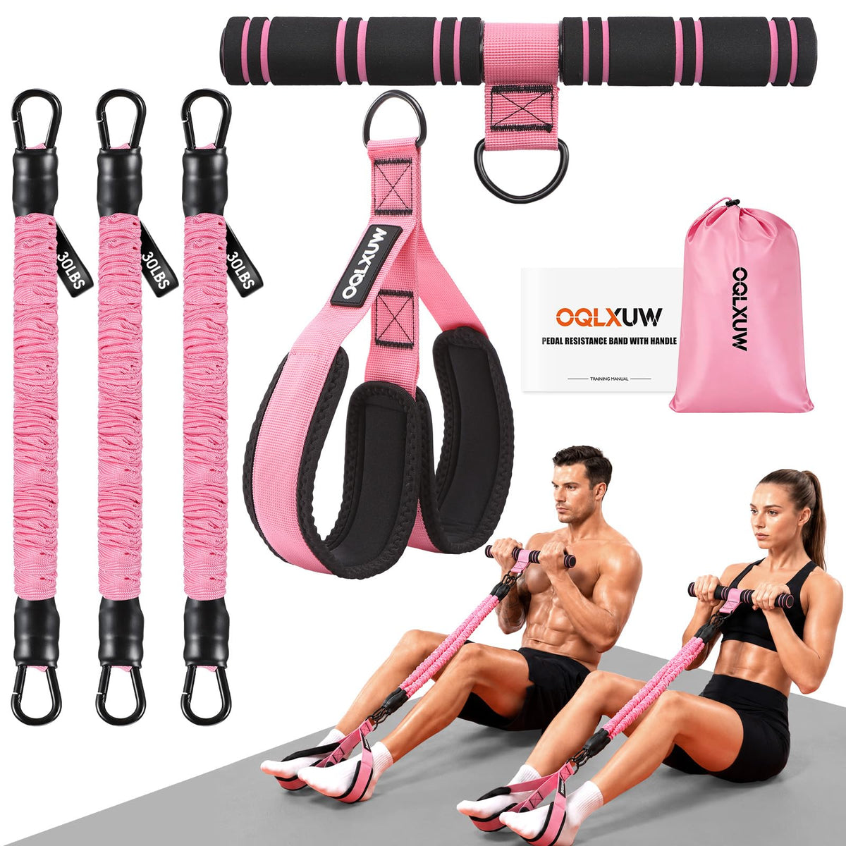 Upgraded Multifunction Pedal Resistance Band with Handle, Adjustable Foot Pedal Resistance Bands for Core, Arm, Legs, Body Strength, Portable Home Gym Workout Equipment for Men & Women