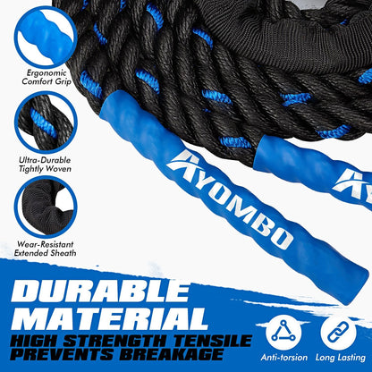 Ayombo Jump Rope, Weighted Jump Rope for Fitness, Boxing Equipment Jump Ropes for Men Women, Battle Skipping Ropes for Exercise, Suitable for Boxing, Cardio, Training Muscle Speed Home Gym Workout Equipment