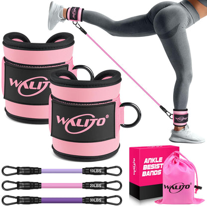 WALITO Ankle Resistance Bands with Cuffs, Exercise Bands for Legs and Butt, Booty Workout Equipment for Kickbacks and Hip Fitness Training