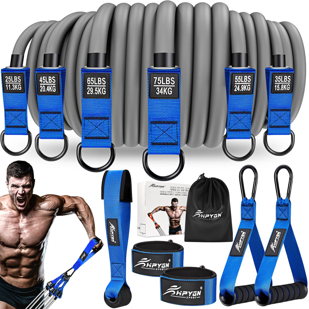 HPYGN Heavy Resistance Bands, 300LBS Exercise Bands for Working Out, Fitness Bands with Handles, Workout Bands for Men, Weight Bands Set for Muscle Training, Strength, Slim, Yoga, Home Gym Equipment