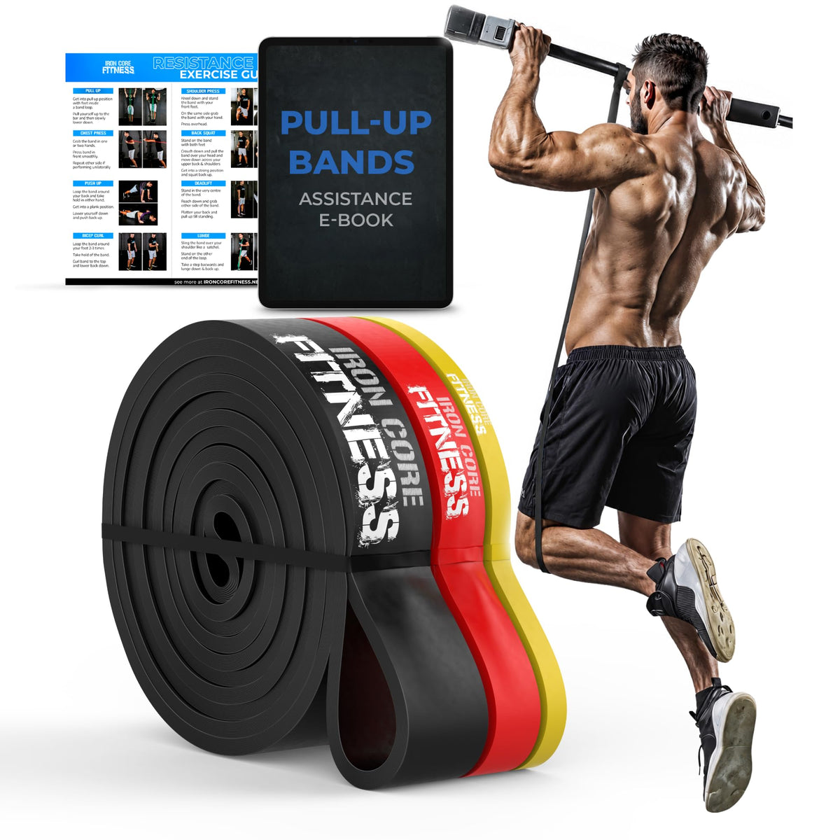 Pull Up Assistance Resistance Bands - Long Loop Power Bands for Men and Women - Strength Power Flexibility Training at Home & Gym - Ebooks & Workout Chart Included by Iron Core Fitness
