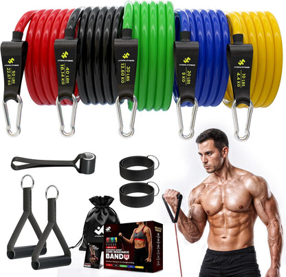 Resistance Bands with Handles, 150 lbs Premium Natural Latex - Set of 5