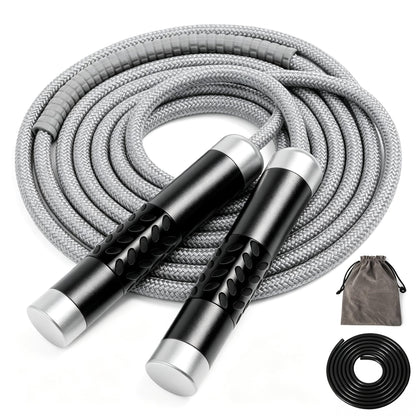1LB Weighted Jump Ropes for fitness Women Men, Aluminum Handles for MMA, Boxing, CrossFit, Weight-loss Workouts, Tangle-Free Ball Bearing Rapid Speed Skipping Jump Rope with Adjustable 9mm Cotton & PVC Cord