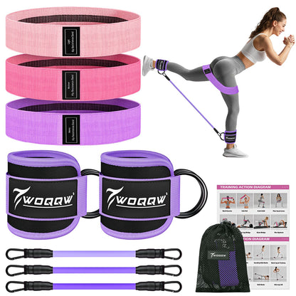 WOQQW Ankle Resistance Bands with Cuffs & Booty Bands Set for Legs & Glutes
