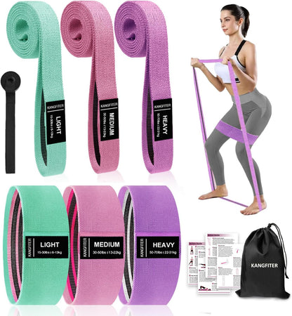 KANGFITER Long and Short 6 Fabric Resistance Bands Set with Door Anchor