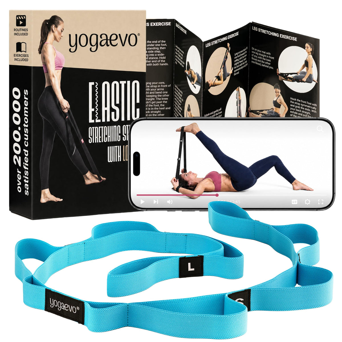 Yogaevo Elastic Stretching Strap With Loops For Physical Therapy